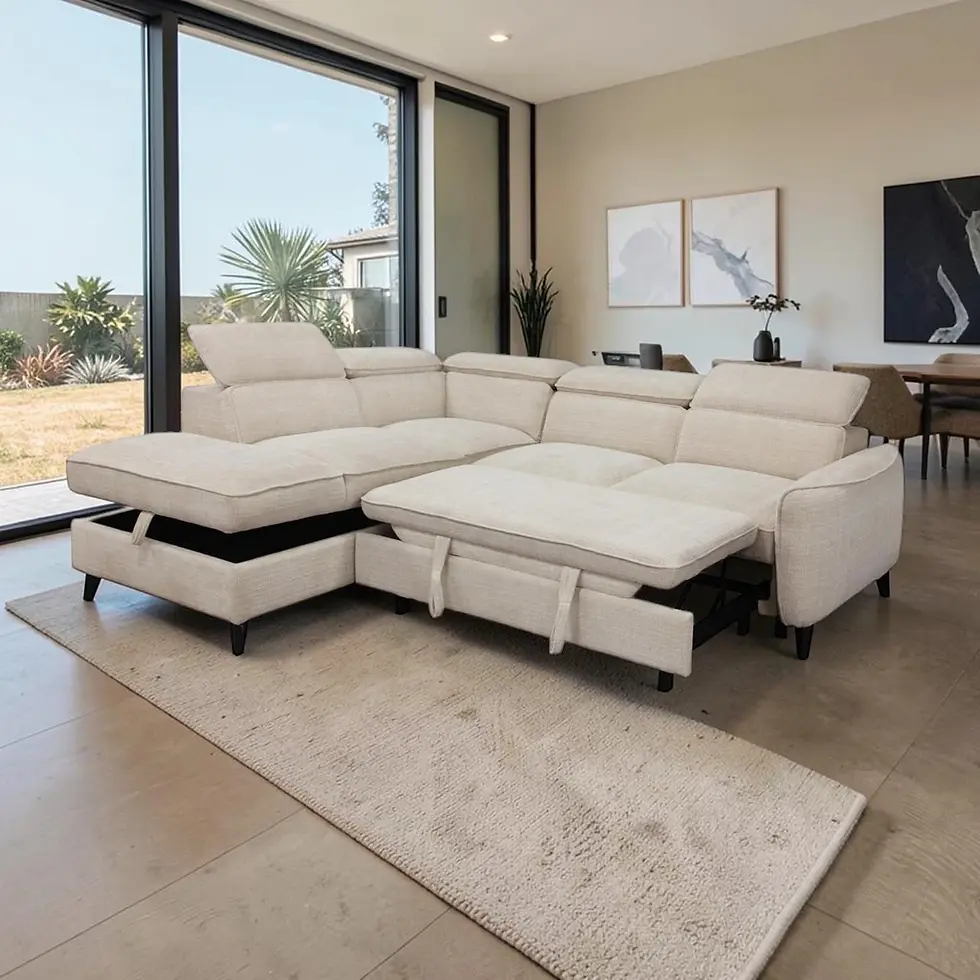 Thumbnail: Brand New Warren 5 Seater Left Storage Chaise Sofa Bed in Oatmeal/Truffle Colour | Citylife Furniture, Brisbane