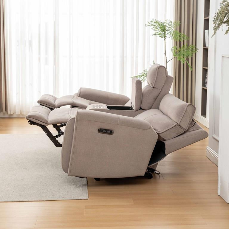 Thumbnail: New BOSTON Dual Motor Electric Recliner 3+1+1 Lounge Set in Fabric - Latte/Charcoal | Citylife Furniture, Brisbane