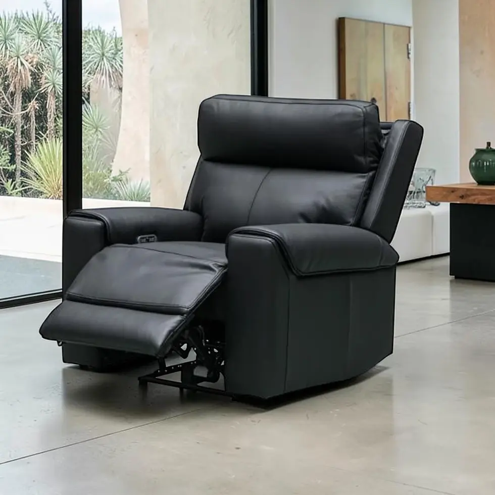 Thumbnail: New PARIS - Twin Motor Electric Recliner Leather 1 Seater Sofa in Meadow Blue & Black | Citylife Furniture, Brisbane
