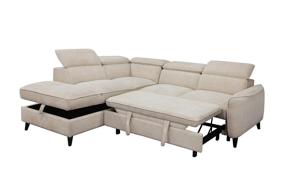 Thumbnail: New Warren 2 Seater Sofa Bed with Left Storage Chaise in Oatmeal/Truffle Colour | Citylife Furniture, Brisbane