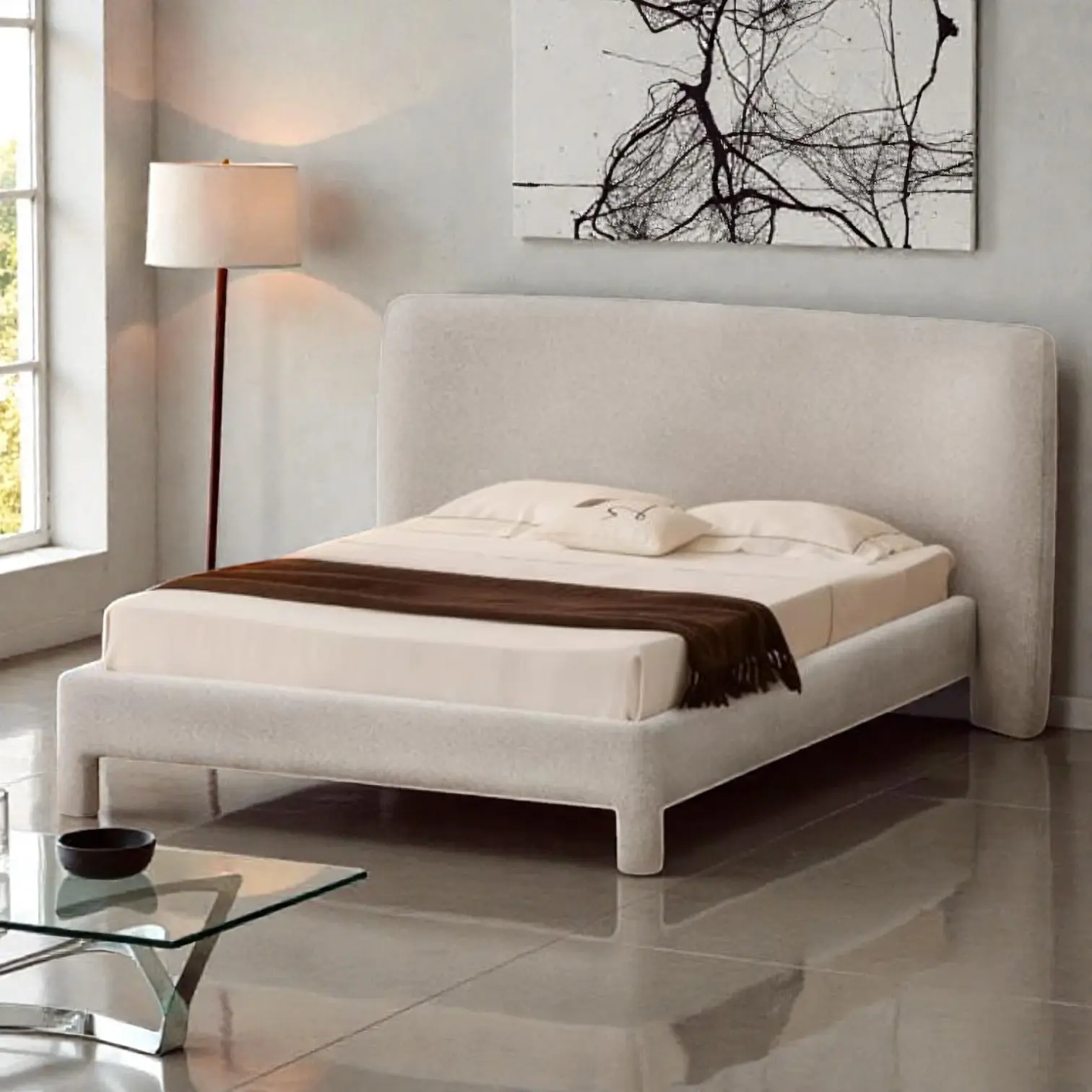 Brand New JENNA Fabric Queen size Bed Frame in Oatmeal Colour | Citylife Furniture, Brisbane