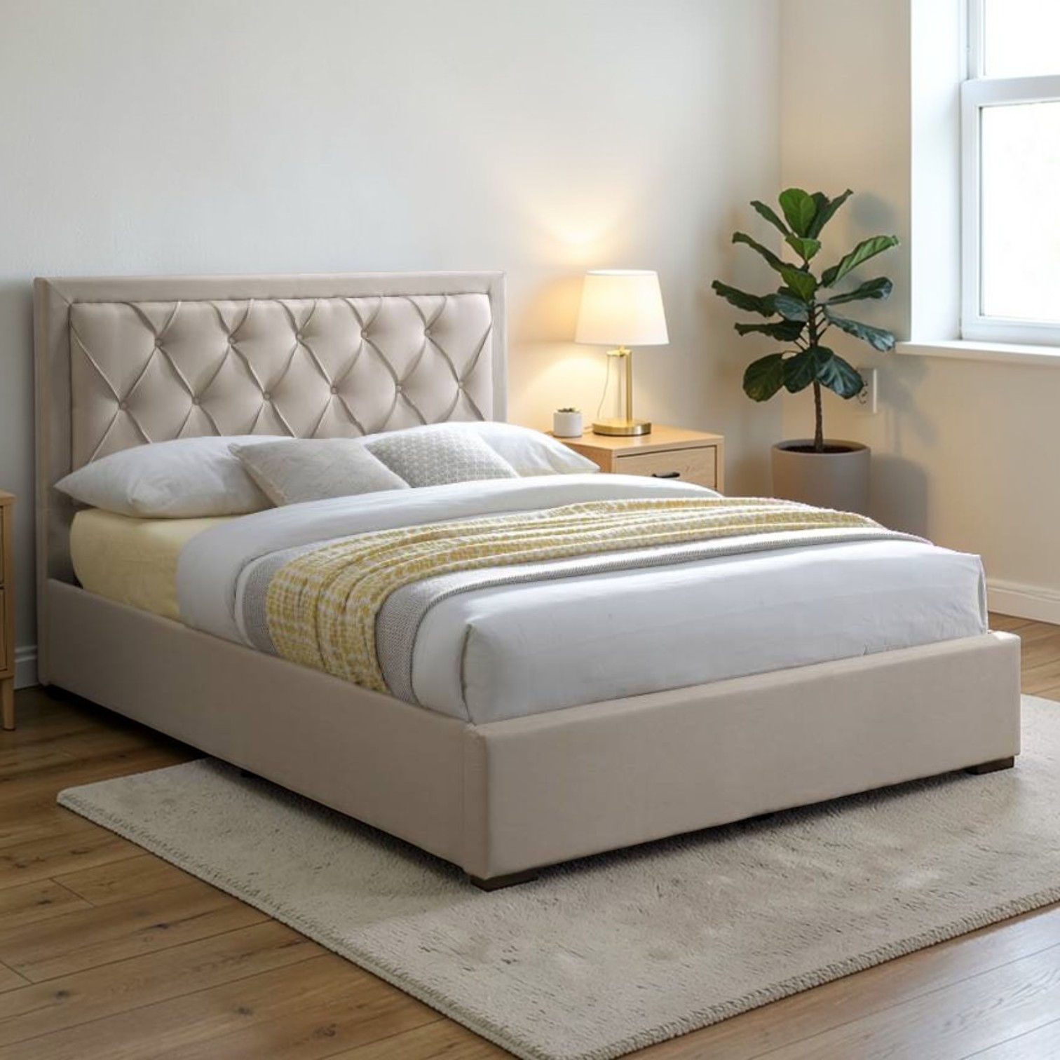 Brand New SIENNA Fabric Bed Frame in Queen size in Light Brown Color | Citylife Furniture, Brisbane