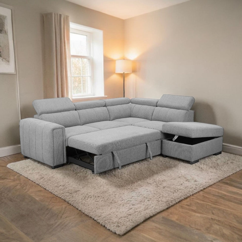 Thumbnail: Brand New Odelia - Premium Textured Fabric RHF Chaise & Pull Out Sofa Bed in Grey Colour | Citylife Furniture, Brisbane