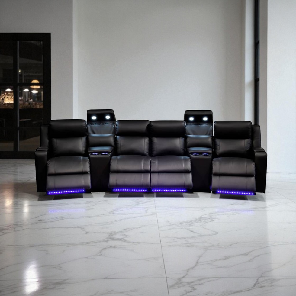 New ACADEMY HOME THEATRE Media Recliner Sofa in Black Fabric & Leather | Citylife Furniture, Brisbane