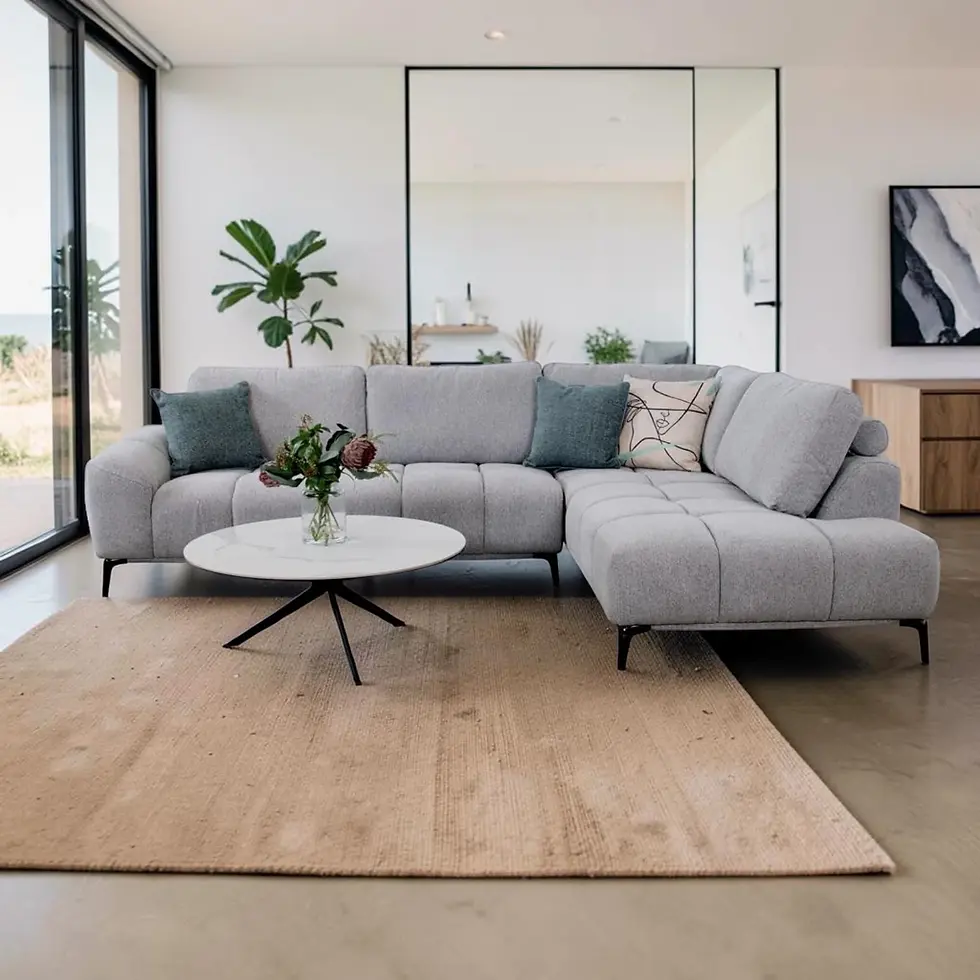 Thumbnail: Brand New Koala 3 Seater Corner RHF Chaise Sofa in Fabric Slate Colour | Citylife Furniture, Brisbane