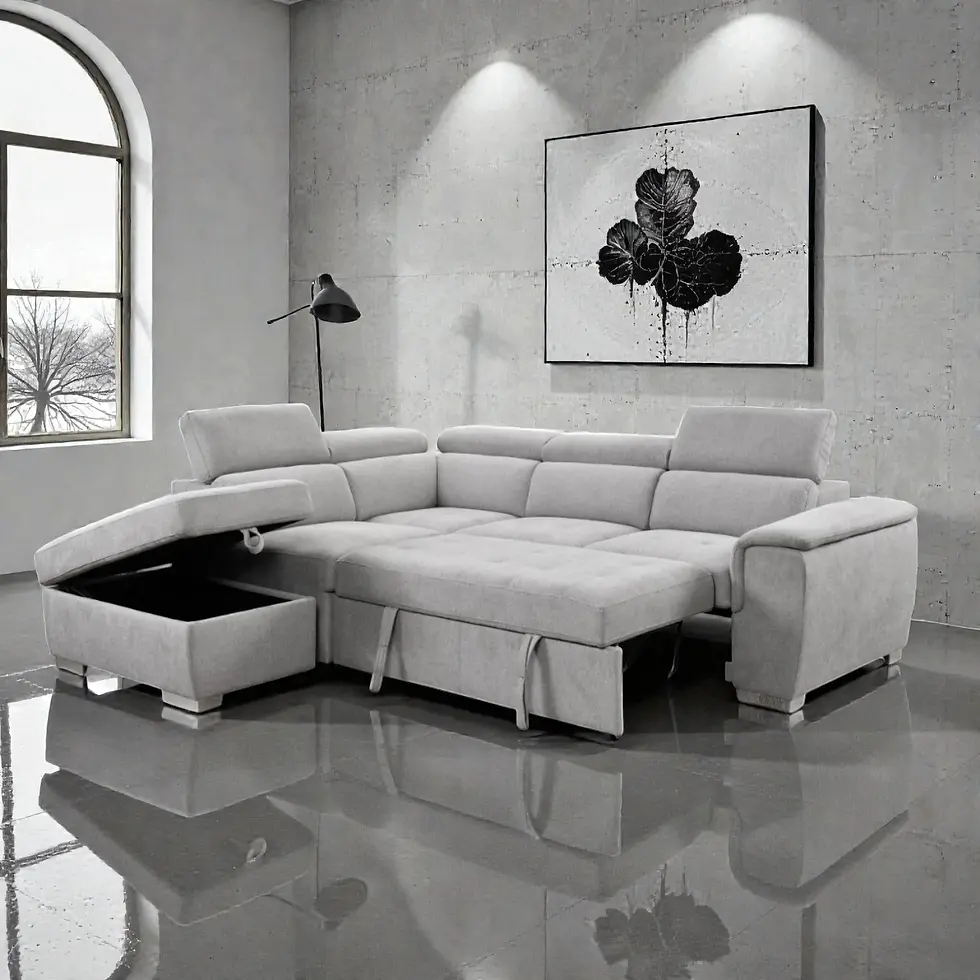 Thumbnail: New Jane Collection - 5 Seater Pull Out Sofa Bed (RHF/LHF Chaise Options) in Belfast Fabric in Light Grey or Dark Grey Colour