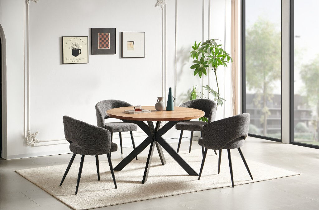 New Barlow Modern Round Dining Table with Matzo Chair Set - 5PC Dining Set | Citylife Furniture, Brisbane