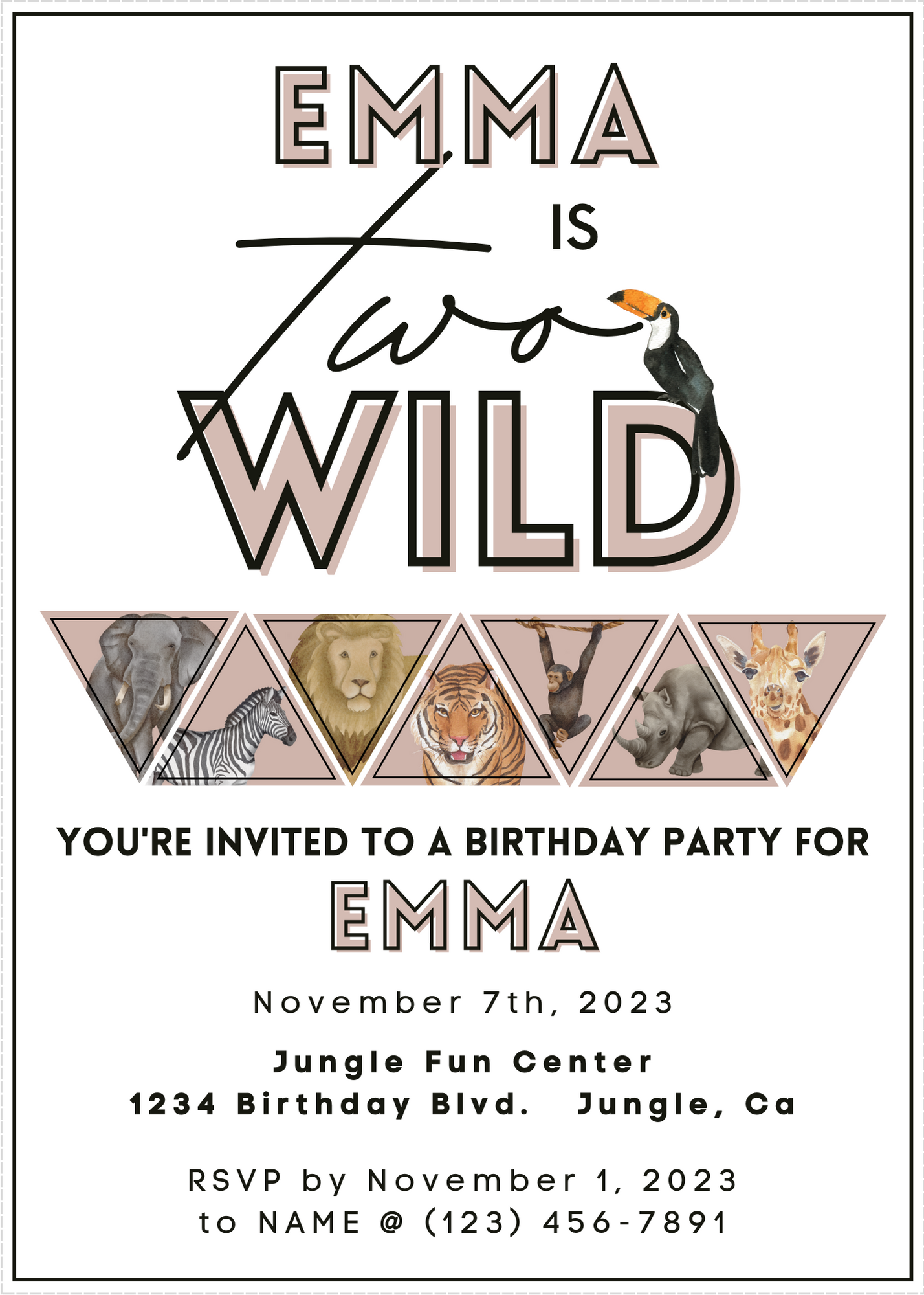 Two Wild (Pink) Invitation (5 in. x 7 in.) -Canva Template