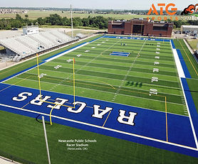 Newcastle High School in Newcastle, OK features a premium synthetic turf field built for Turf & Track. The project included base prep, drainage, turf installation and uses RamTurf for durability, safety, and year-round play. Custom field markings, logos and upgrades including lighting and fencing enhance performance and visual appeal. This artificial turf installation reflects expert sports field construction and long-term value.