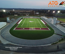 Illinois Valley Central High School in Chillicothe, IL features a premium synthetic turf field built for Turf & Track, Baseball/Softball, Soccer. The project included base prep, drainage, turf installation and uses RamTurf for durability, safety, and year-round play. Custom field markings, logos and upgrades including lighting and fencing enhance performance and visual appeal. This artificial turf installation reflects expert sports field construction and long-term value.