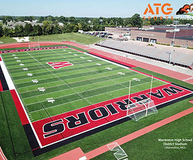 Warrenton High School in Warrenton, MO features a premium synthetic turf field built for Turf & Track. The project included base prep, drainage, turf installation and uses RamTurf for durability, safety, and year-round play. Custom field markings, logos and upgrades including lighting and fencing enhance performance and visual appeal. This artificial turf installation reflects expert sports field construction and long-term value.
