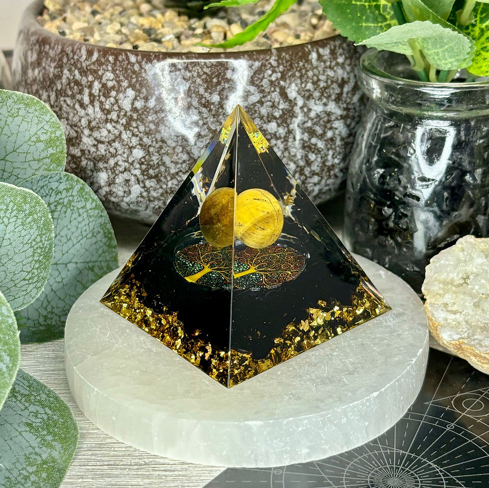 Thumbnail: BLACK OBSIDIAN WITH TIGERS EYE SPHERE ORGONITE 