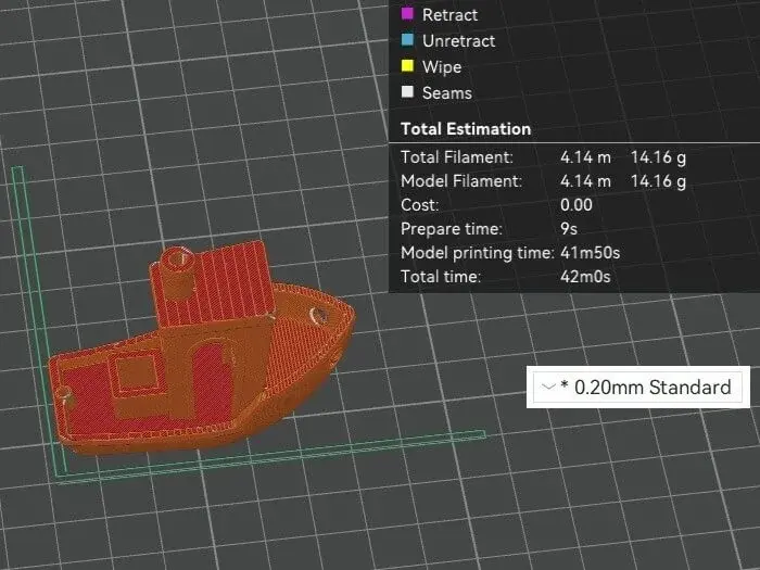 Upside Parts - Slicer screenshot for layer 0.2 mm