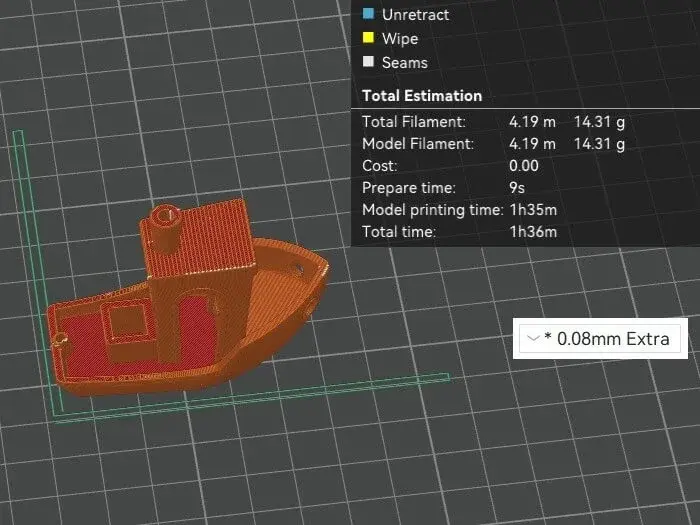 Upside Parts - Slicer screenshot for layer 0.08 mm