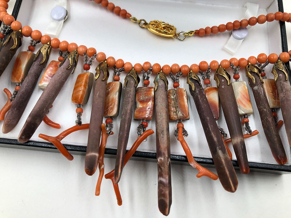 Thumbnail: Antique Victorian Coral Beads & Coral Branches, Sea Urchin Needles Necklace