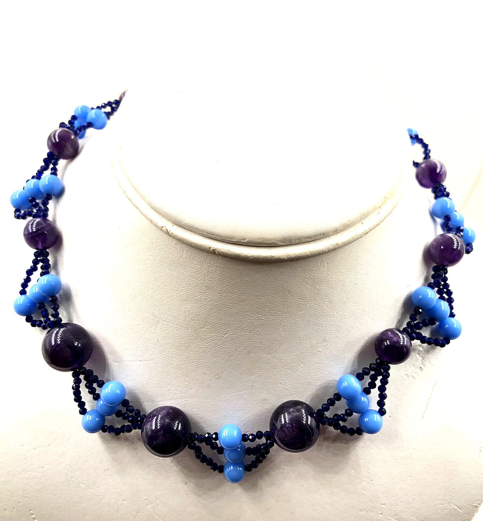 Thumbnail: Genuine Amethyst and Periwinkle Glass Beads Necklace