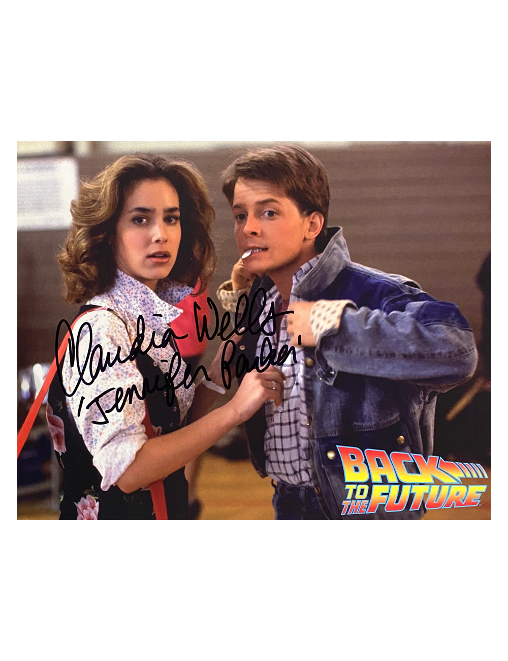 10x8" Back to the Future Print Signed by Claudia Wells with Character in Black