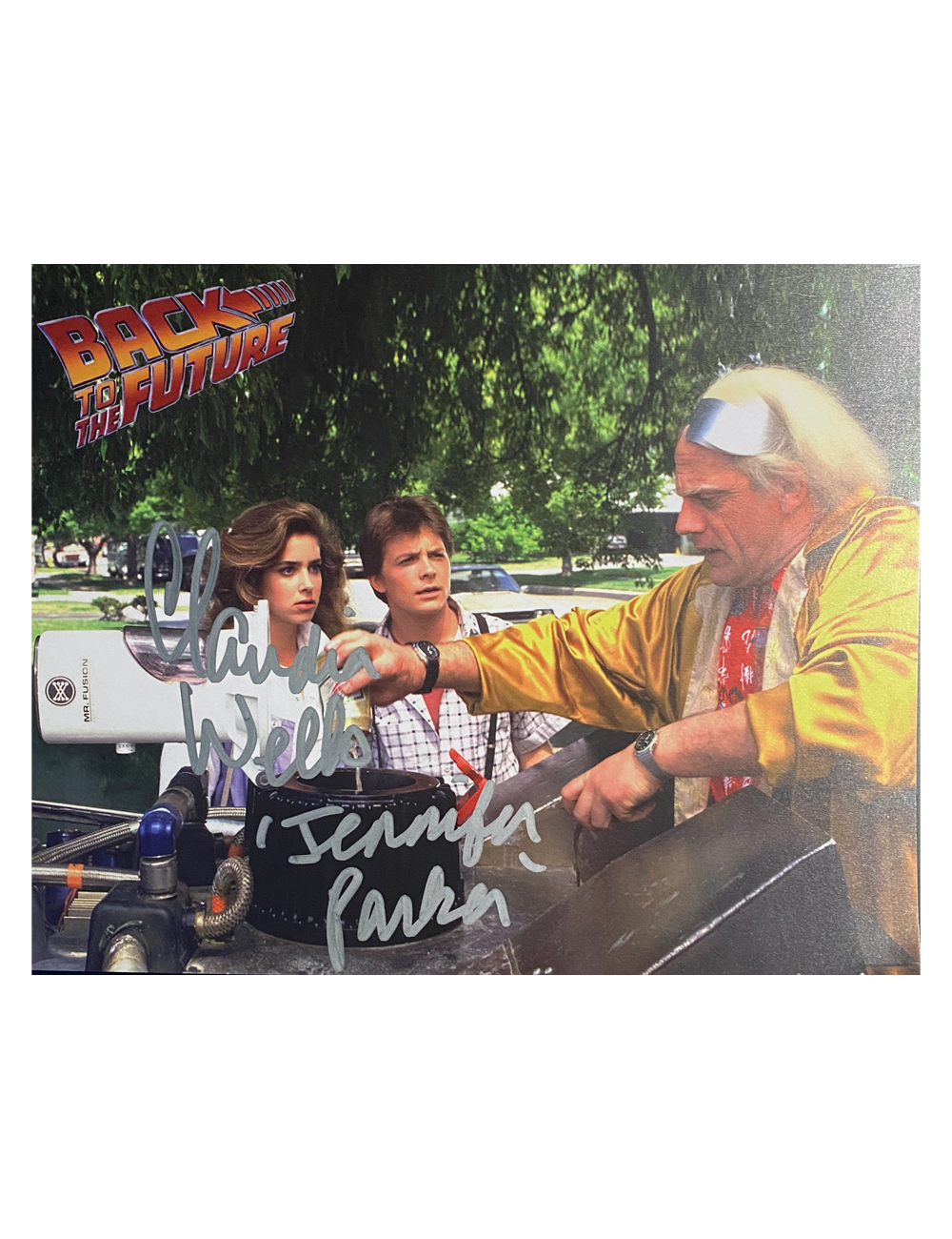 10x8" Back to the Future Print Signed by Claudia Wells with Character in Silver