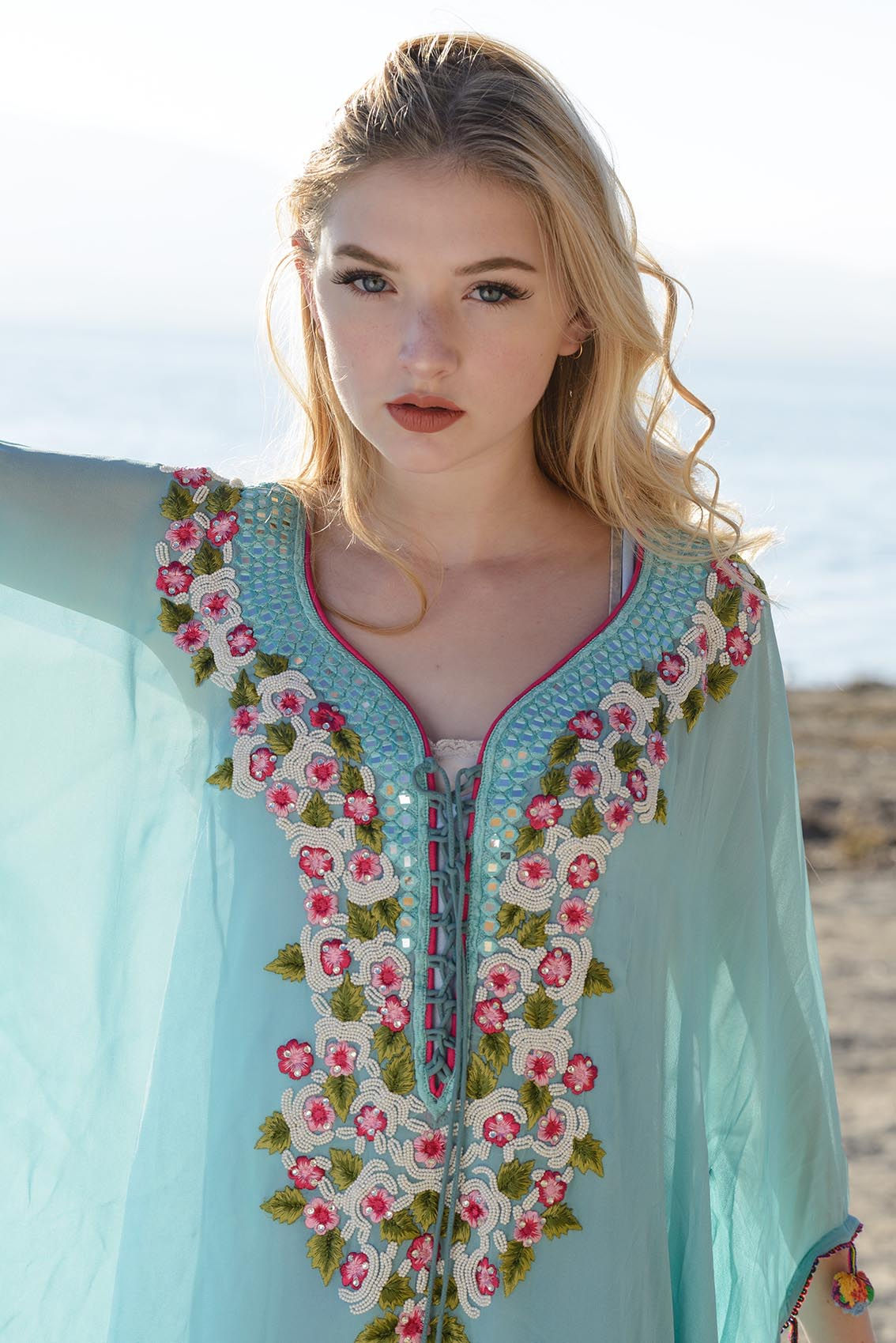 Blue kaftan dress beaded Caftan Dress Cover Up for beach weddings bridesmaids