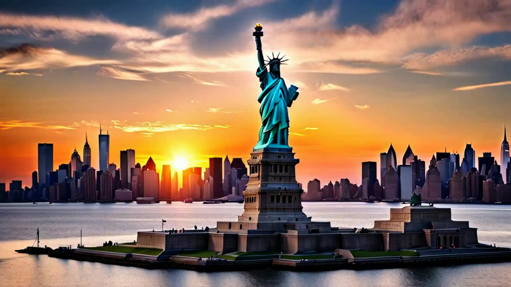 The Statue of Liberty and Ellis Island in New York City
