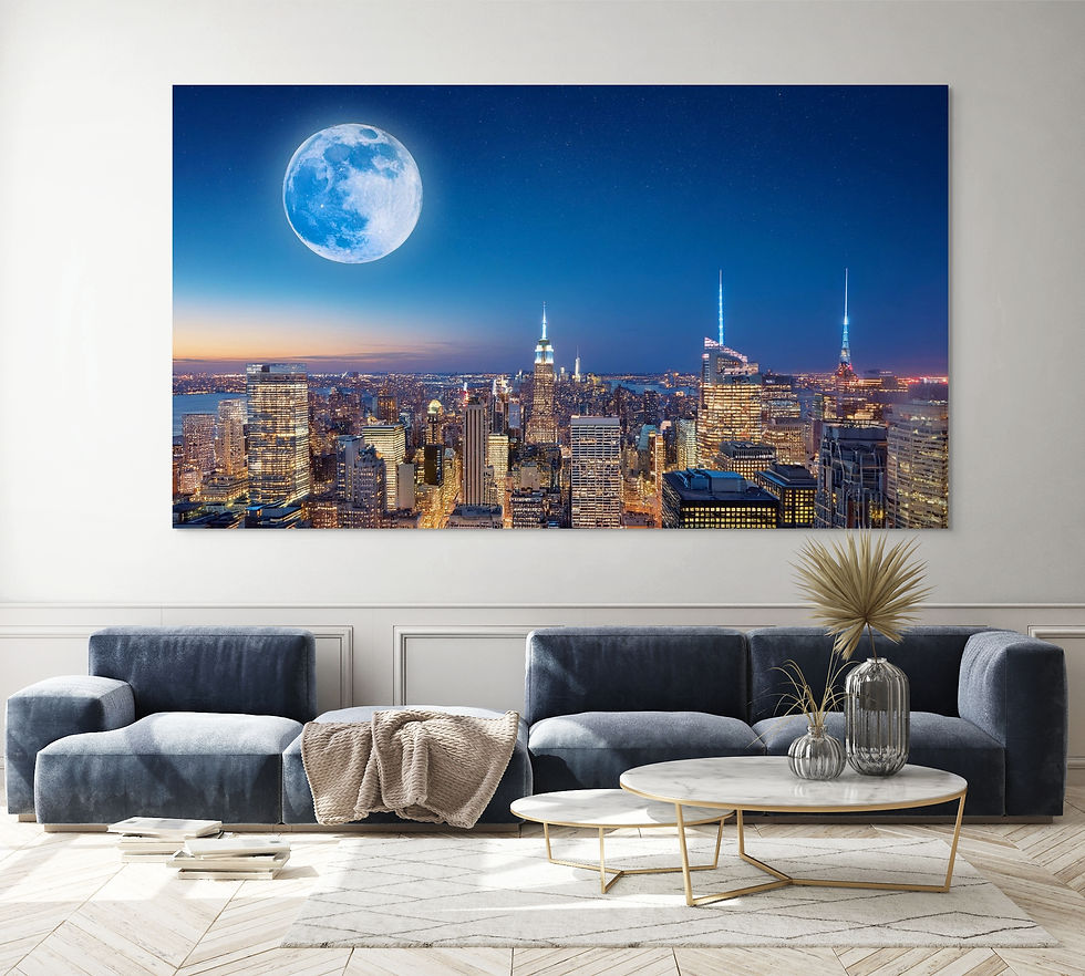 Thumbnail: The New York City skyline as background at dusk with a Blue Full Moon.