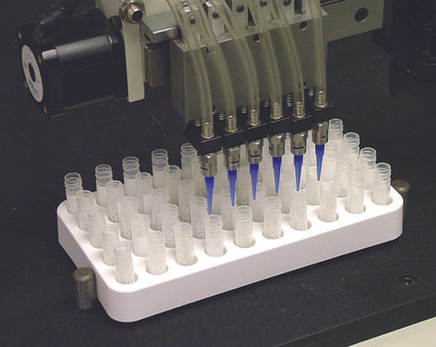 Six nozzle filling of vials