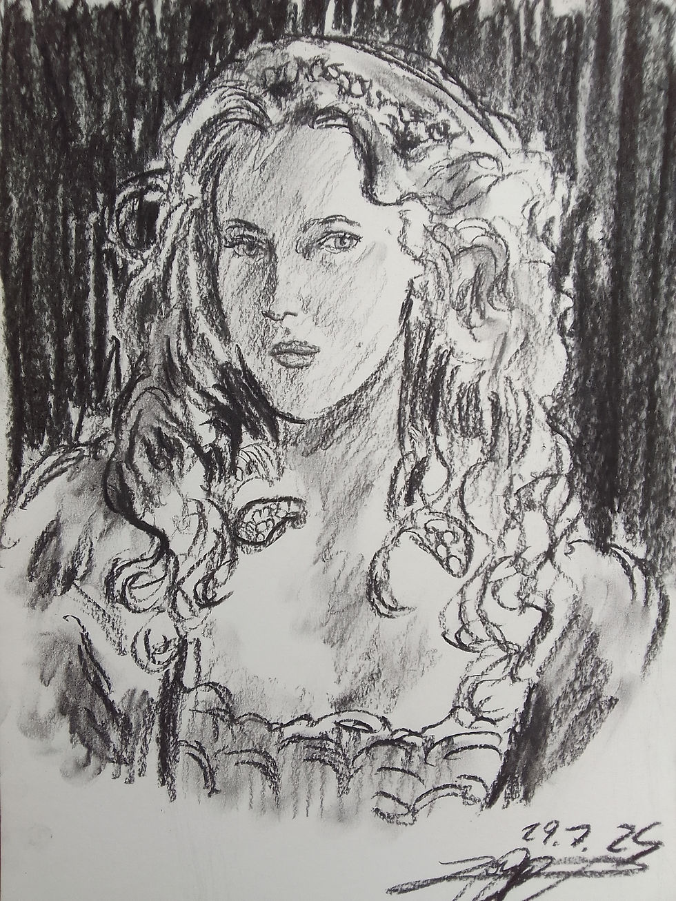 Retrato a carvão em papel a3