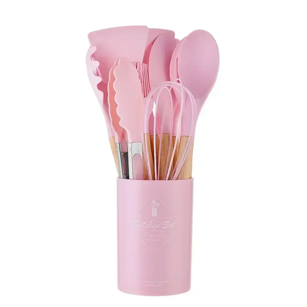 Thumbnail: 12-Piece Silicone Cooking Spoon Set with Wooden Handles