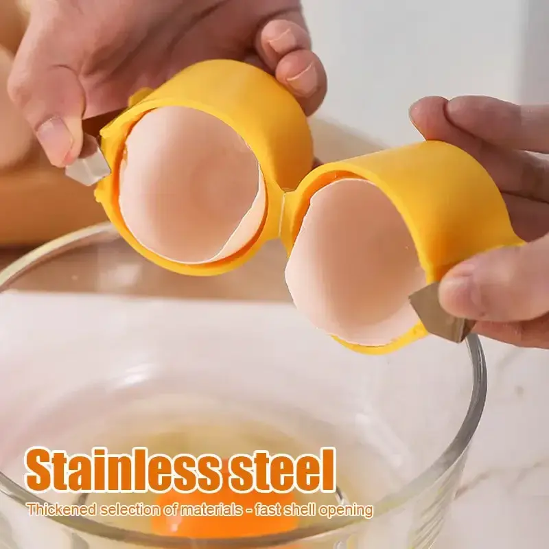 Thumbnail: Colorful egg shell openers on a wooden table, holding eggs. Text: "Egg Shell Opener. Fast shelling without flaking." Emphasis