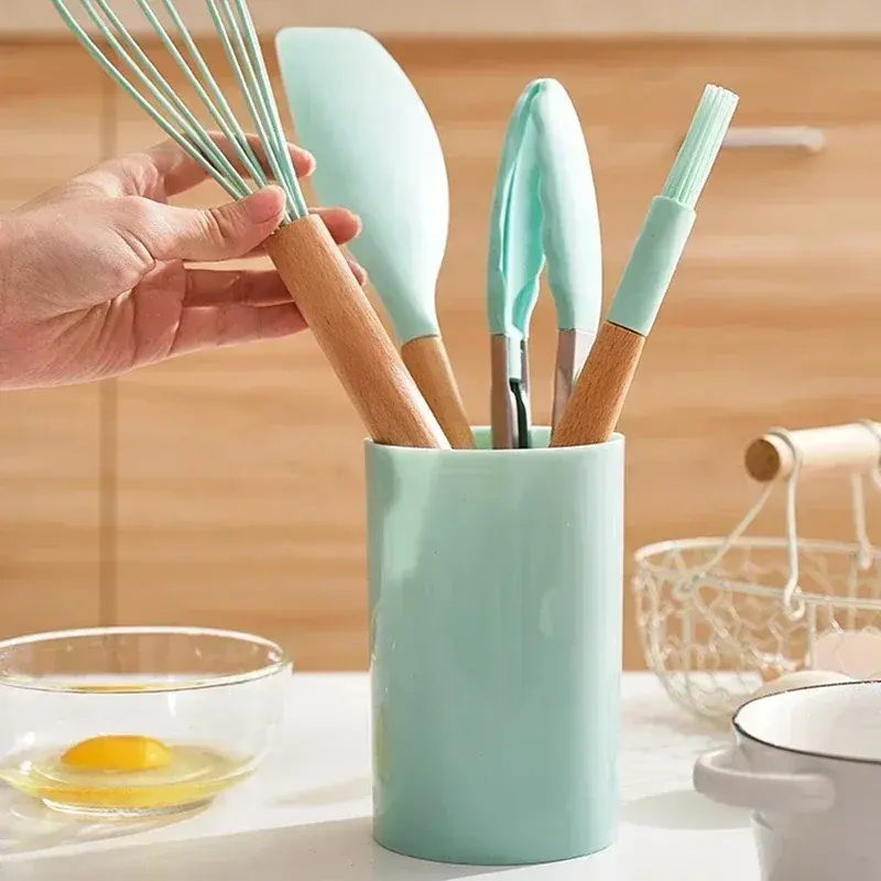 Thumbnail: 12-Piece Silicone Cooking Spoon Set with Wooden Handles
