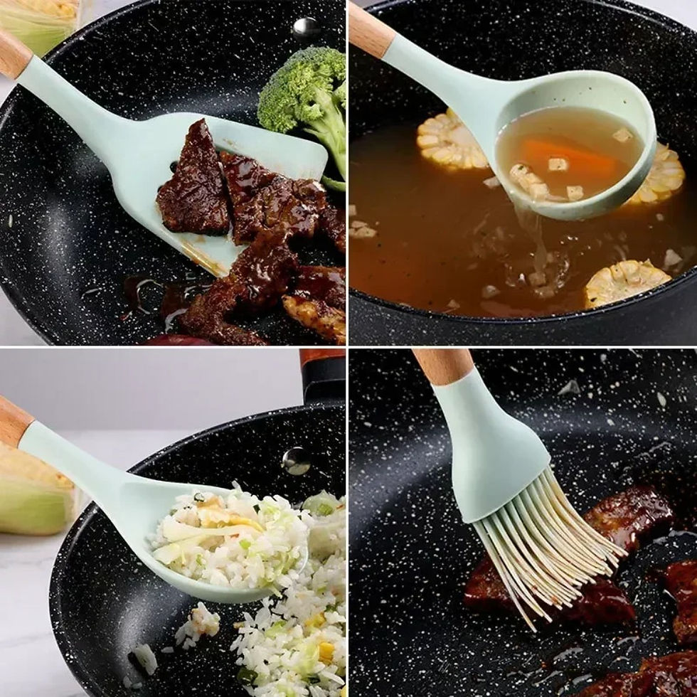 Thumbnail: 12-Piece Silicone Cooking Spoon Set with Wooden Handles