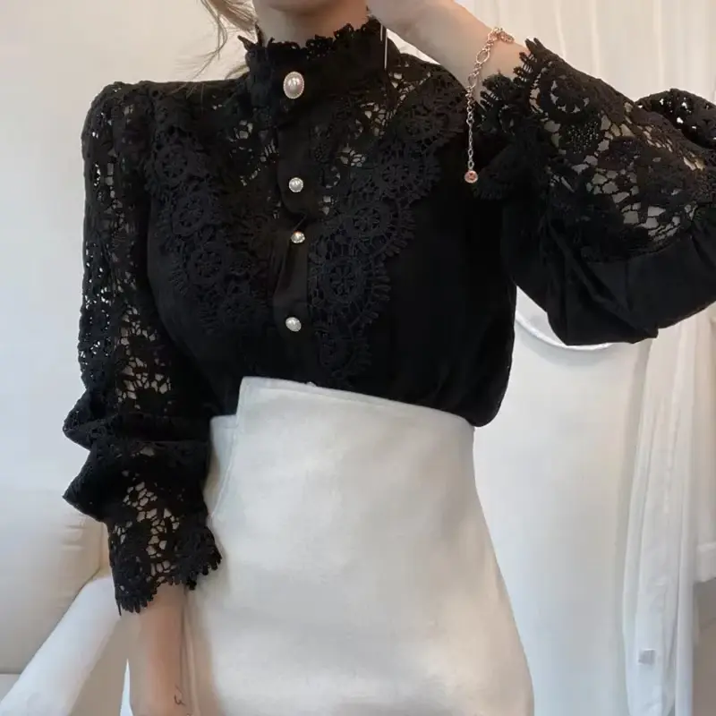 Miniatura: Blusa de Renda Elegance Gola Alta