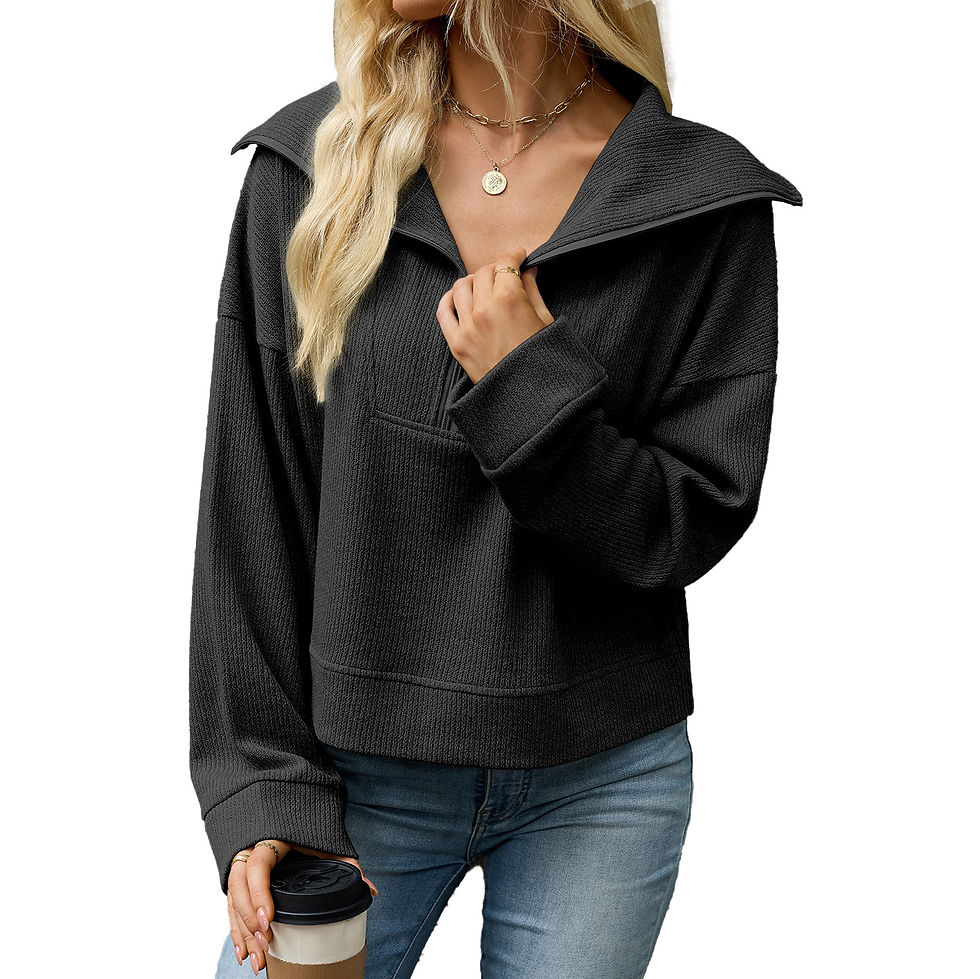 Miniatura: Moletom Feminino Oversized Canelado com Gola Alta e Zíper