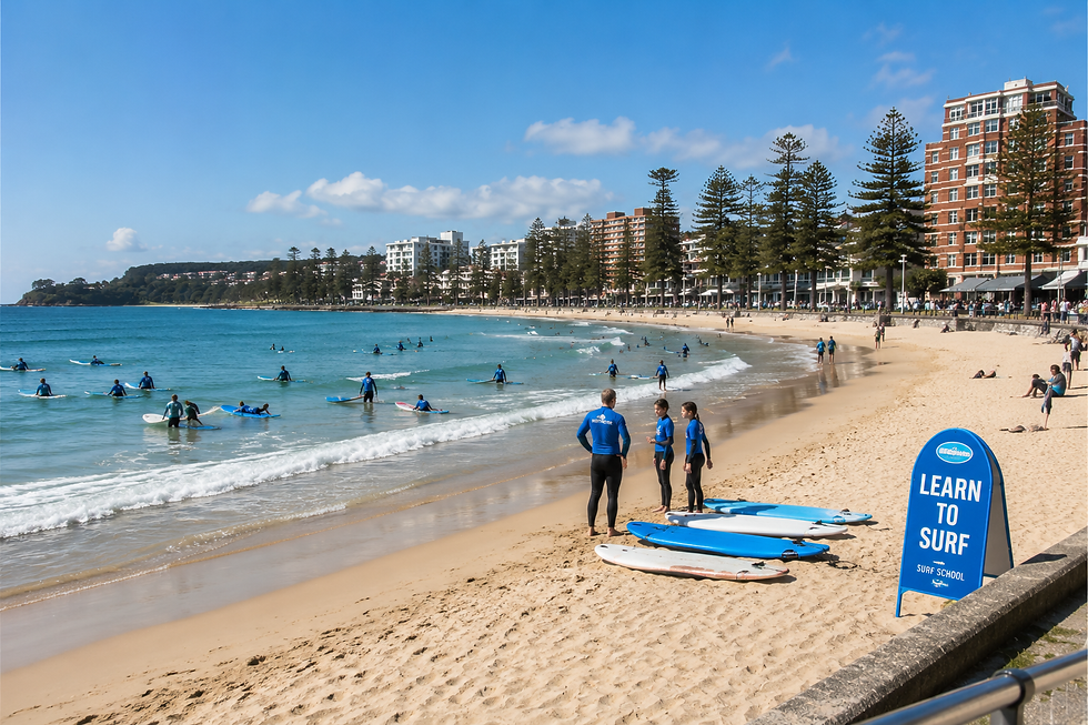 manly beach sydney surf school learning to surf in calm water with gentle waves