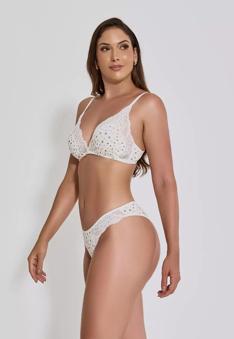 Lingerie com renda em estampa poá colorido