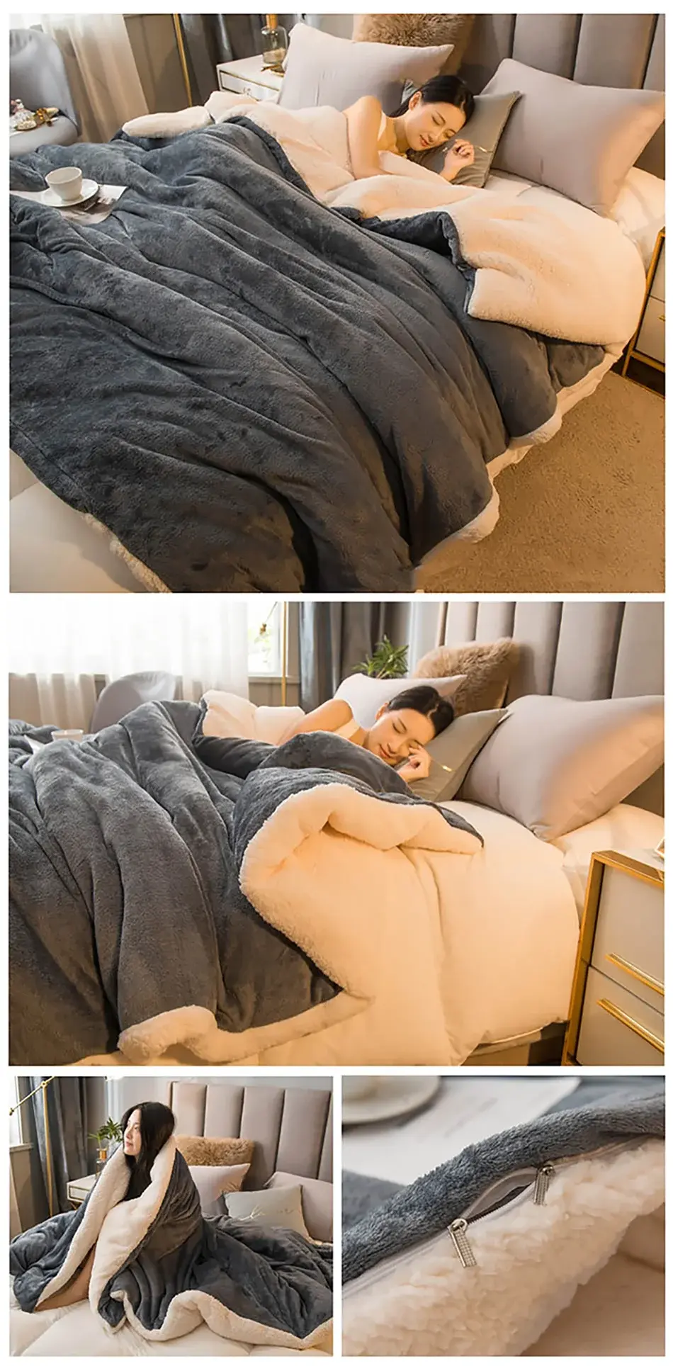 Thumbnail: Wool Throw Blanket Keep Warm Winter Bed Blankets Double Sided Queen Duvet Cover 