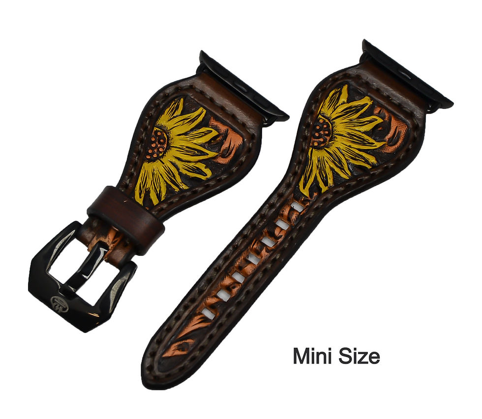 Thumbnail: Leather Watch Band - Hand Carved Sunflower, Yellow