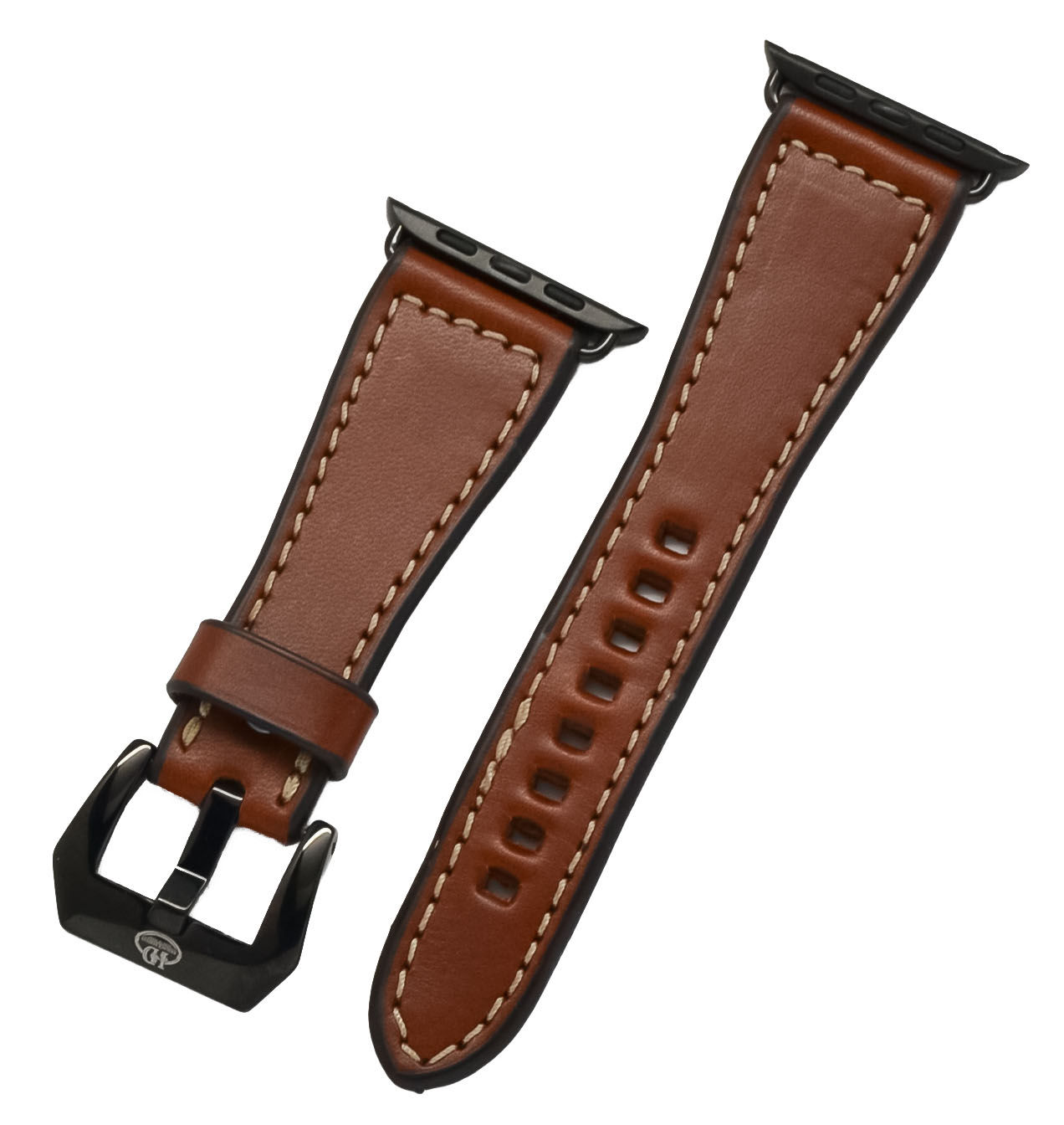 Leather watch band- English Bridle leather, Med.Brown with Taupe thre