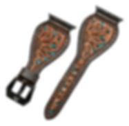 Leather Watch Band - Hand Carved Sunflower, Turquoise Background