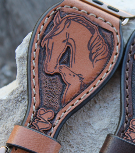 Leather Watch Band, KVS Signature Series, TD, Natural_ Mare/Foal