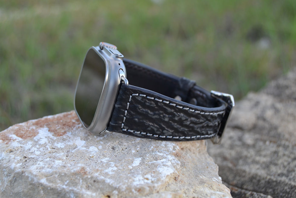Thumbnail: Genuine Shark Skin, Leather Watch Band, Black - Two Tone