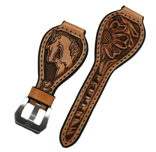 Leather Watch Band, KVS Signature Series, TD, Natural_ Mare/Foal