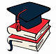 a pile of 2 red books with a graduation hat on top. 