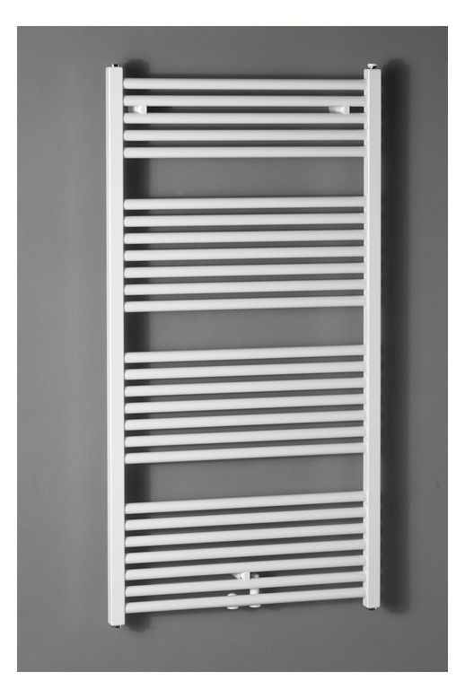 Miniaturbild: Design-Heizkörper Zehnder Zeno, horizontal angeordnete Rundrohre und vertikale Sammelrohre mit Vierkantprofil