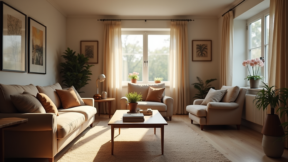 Eye-level view of a cozy living room with a welcoming atmosphere