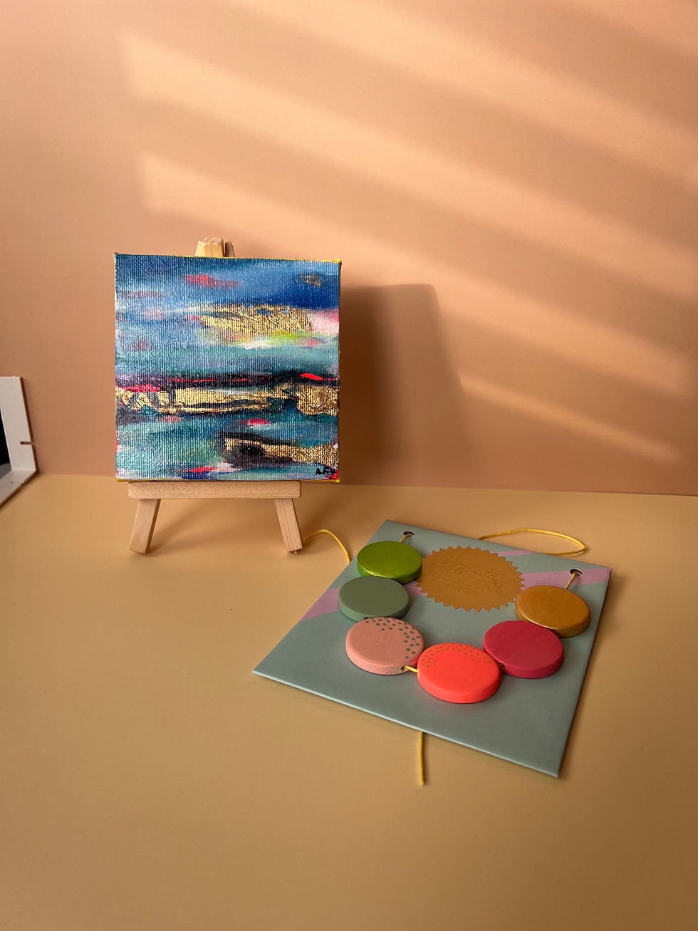 Thumbnail: St AGNES hand painted wooden necklace and miniature painting gift set 