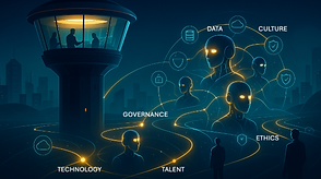 Visual representation of AI strategy evolving from vision to execution