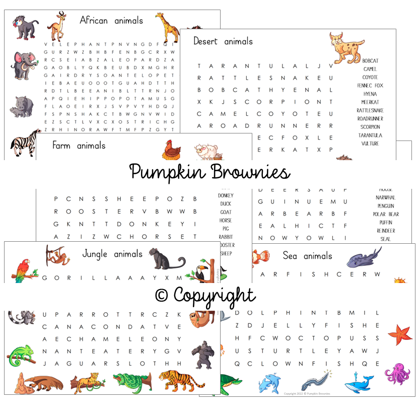 Thumbnail: Mots cachés/mots croisés: animaux