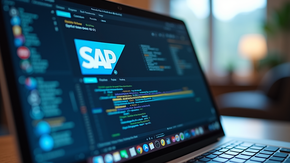Eye-level view of a laptop screen showing SAP software interface