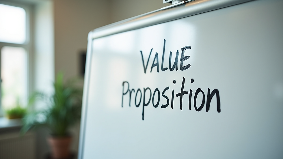 Close-up view of a whiteboard with handwritten value proposition ideas